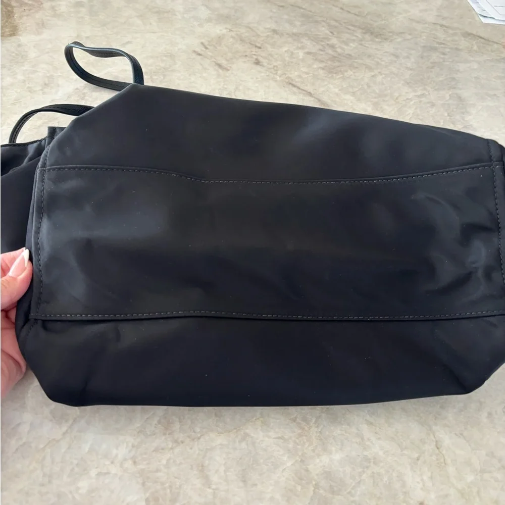 kate spade black nylon tote with gold logo plaque